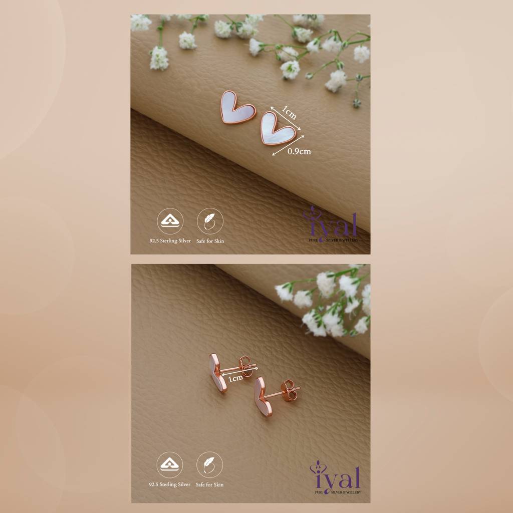 Pure Heart Rose Gold Polish 925 Silver Stud : ES-6