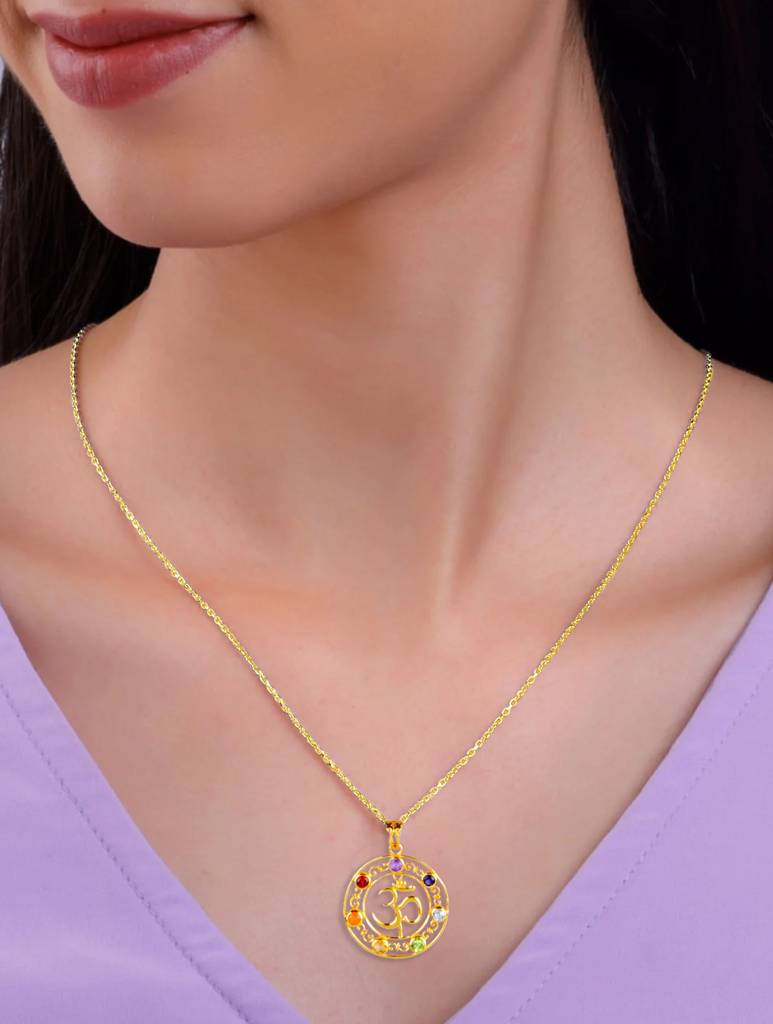 925 Sterling Silver Gold Plated Chakra Pendant With Chain For Women. | Gemstone Pendant | Handmade Jewelry | Eleg : FU-0417G-C