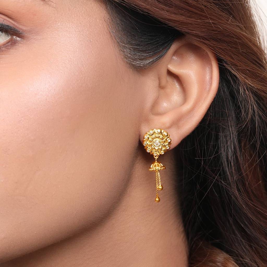 Abstract Radiance 925 Sterling Silver Gold-Plated Abstract Earrings : EAR-20799-G