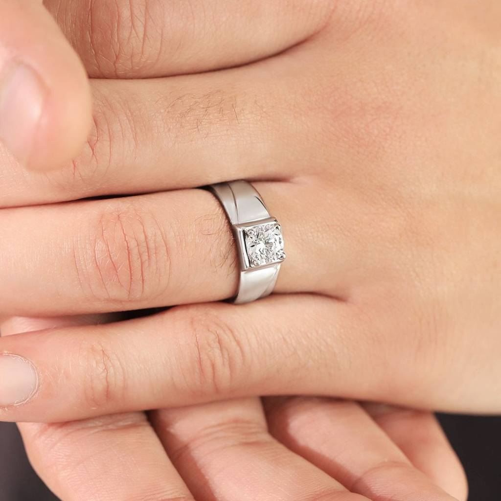 Cz Solitaire 925 Sterling Silver Ring For Him (Adjustable) : RNG-40066