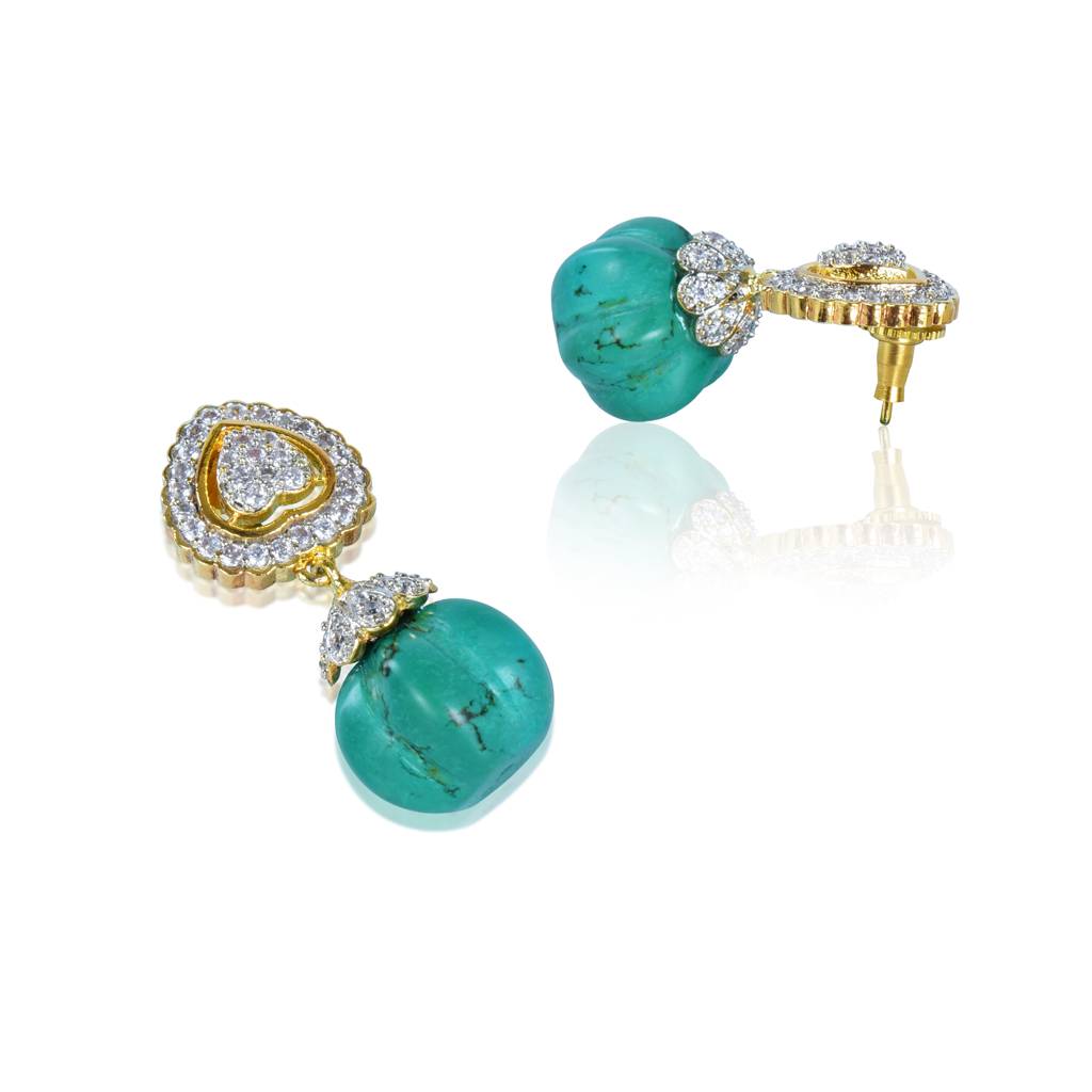 Heart With Turquoise Drop Earrings : IE900A