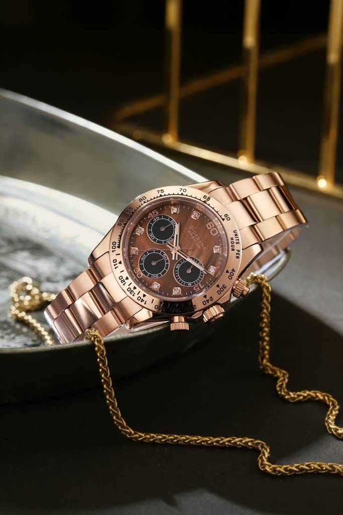 Premier Eleganza Collection Chronograph Analog Quartz Watch For Men With Round Sunray Dial, Three Sub-Dials, Cry : GZ-50242-02