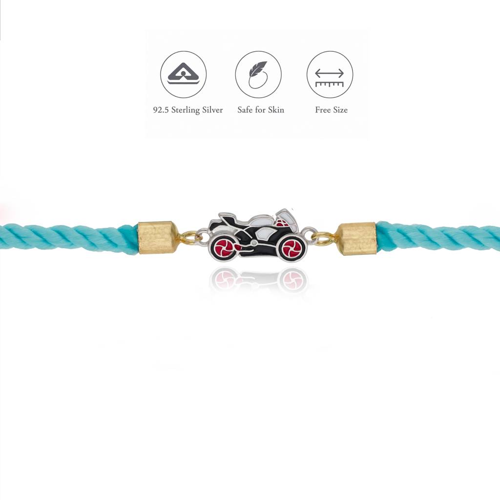 Iyal Racer Bike 925 Silver Kids Rakhi : KR-RA-RH-F-115-S