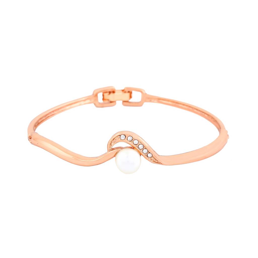 Estele Rose Gold Plated Sparkling Bracelet With White Crystals & Pearls For Girls & Women