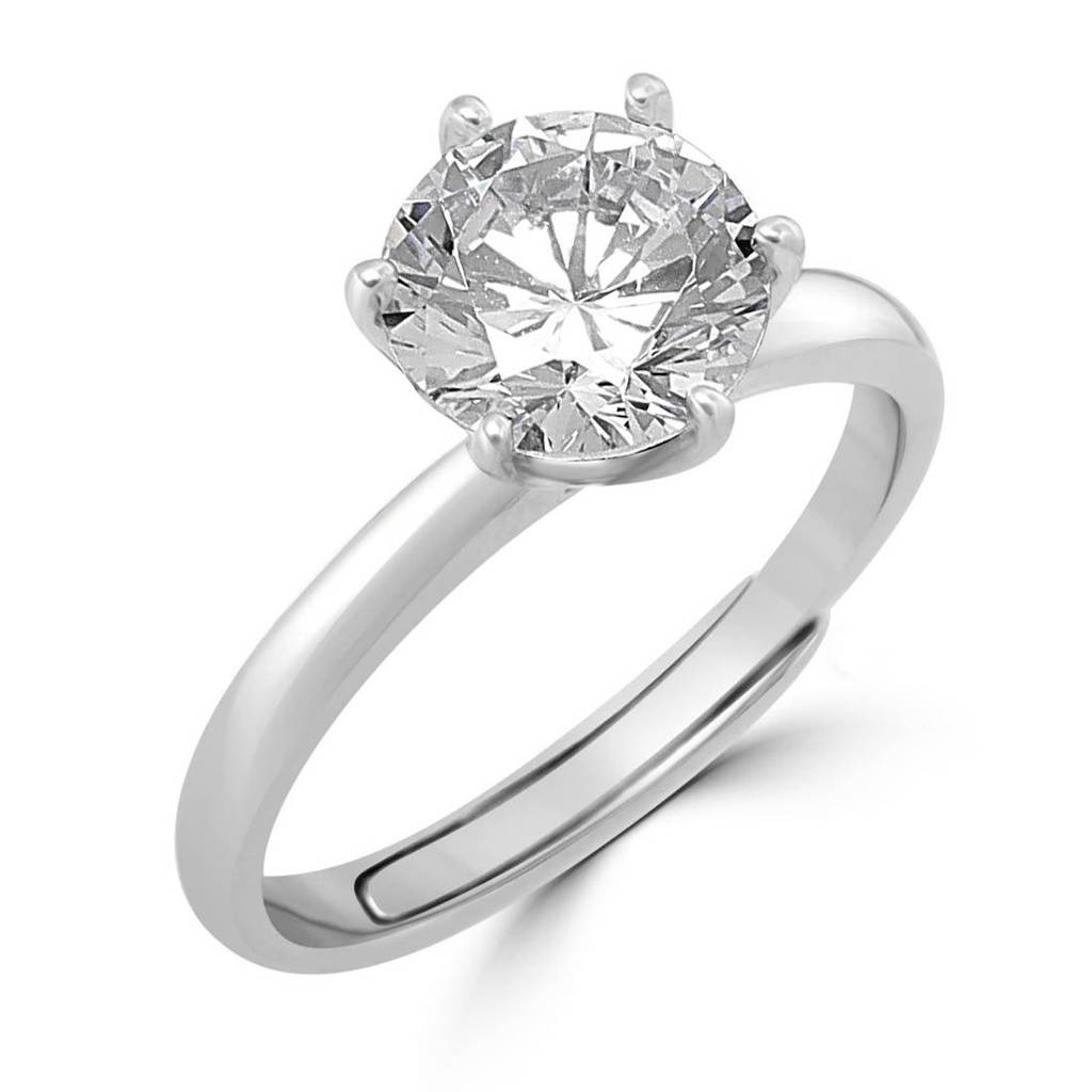 Solitaire Rhodium Plated 925 Sterling Silver Ring : RNG-40373-R