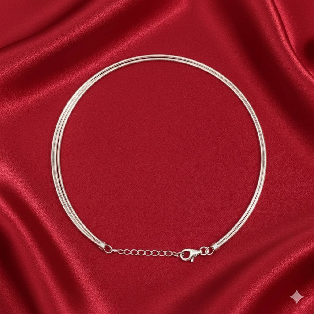 925 Pure Silver Triple Layer Chain Anklet : AK1058
