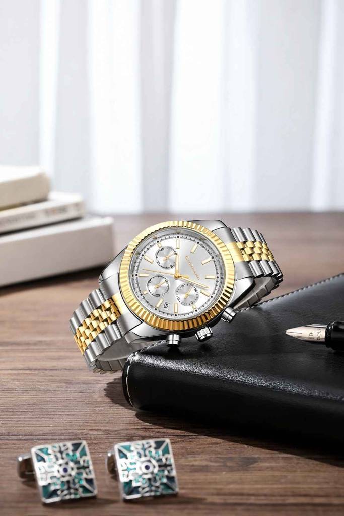 Giordano Chronograph Analog Watch For Men – Textured Bezel, Luminous Index Markers, Stainless Steel Strap & Date : GZ-50164-44