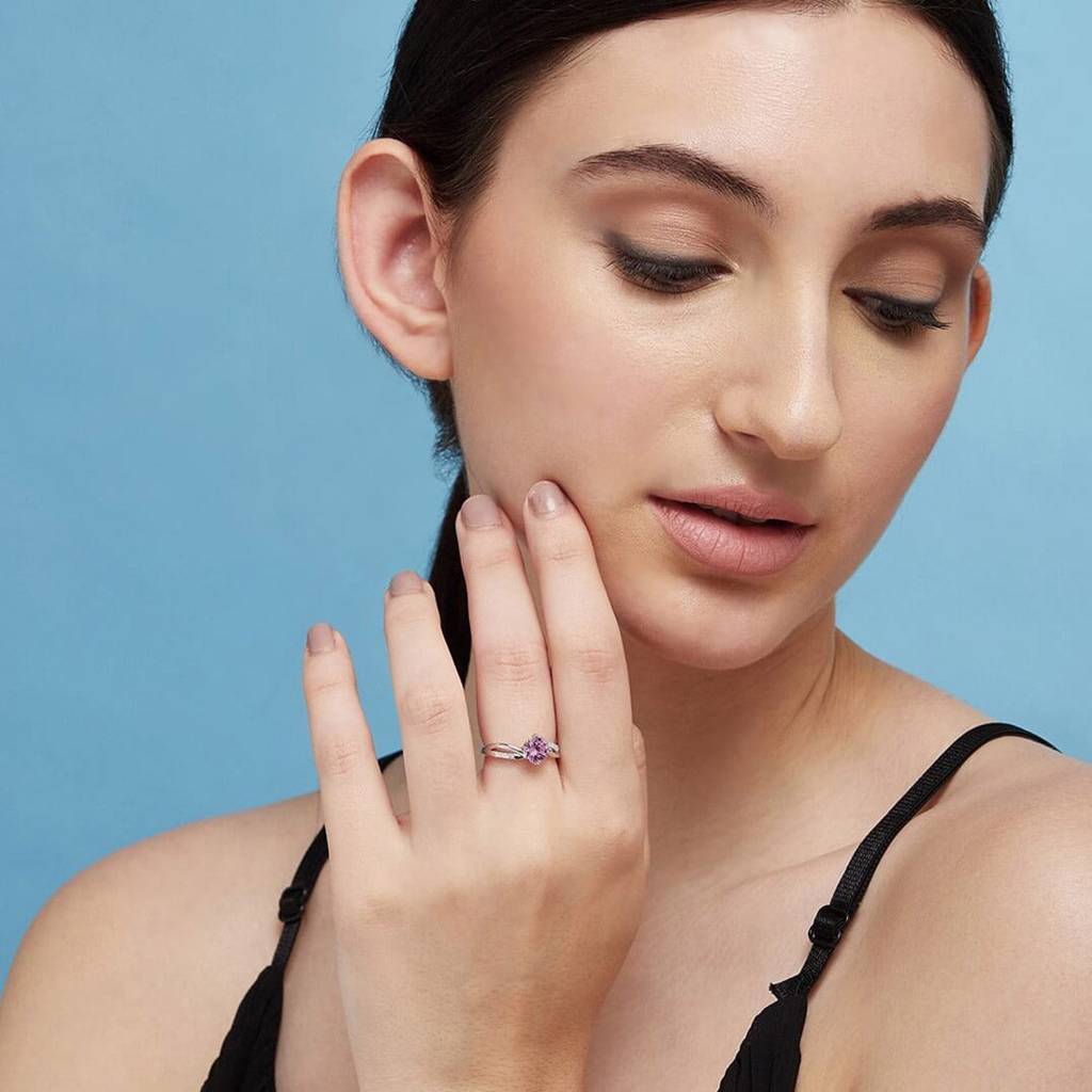 Rhodium Plated 925 Sterling Silver Solitaire Gemstone Ring : RNG-40375-R