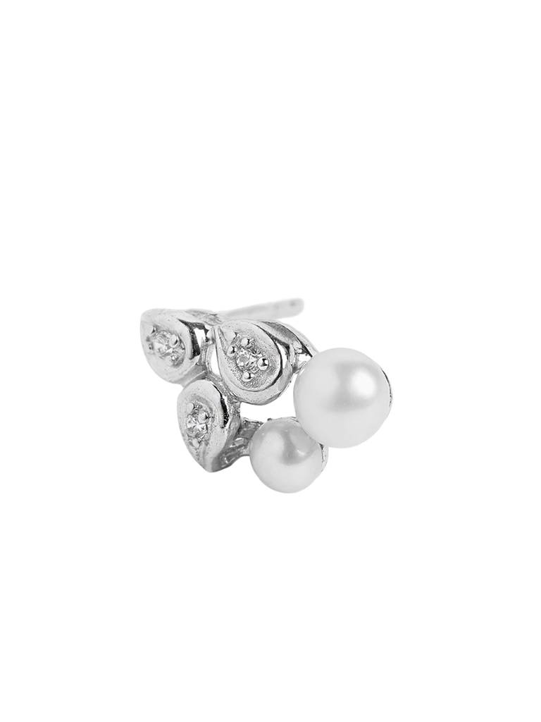 925 Sterling Silver Rhodium Plated Cz And Pearl Contemporary Mini Stud Earring : SILE609