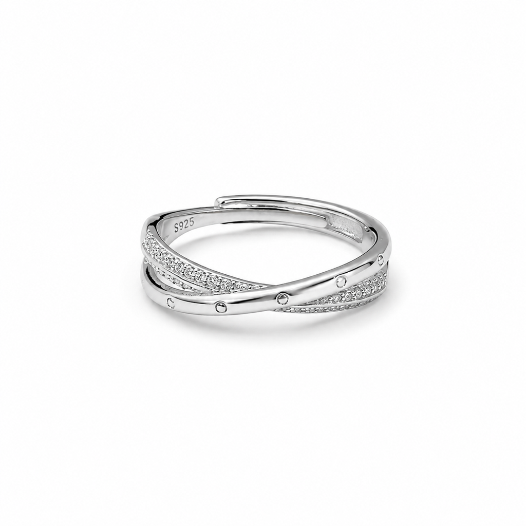 925 Silver Twisted Sparkle Ring : LR23405