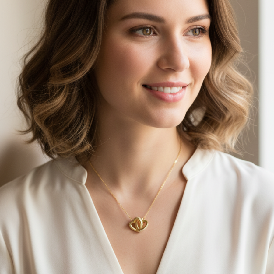 Duo Heart Necklace For Women | Romantic Double Heart Pendant Jewellery : 3213896505