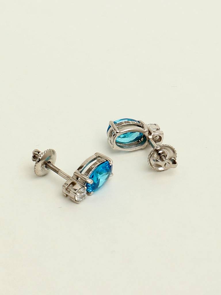 92.5 Sterling Silver Rhodium Plated Swiss Zirconia Sky Blue Oval Stud Earrings With Screw Back Gift For Women & : CSCLRE5OV_BT