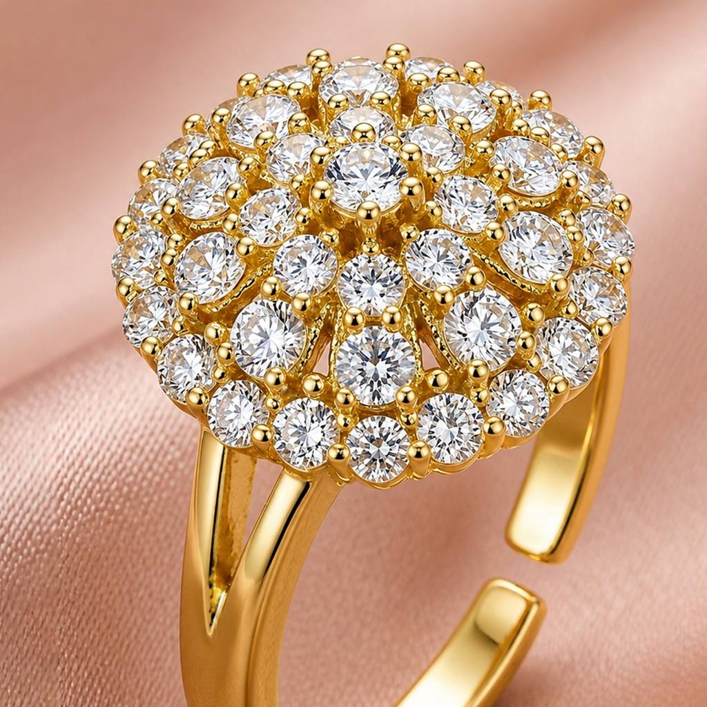 Artklim Radiant Crystal Bloom Cluster  Anti-Tarnish Ring For Women : HSPS60MB1860
