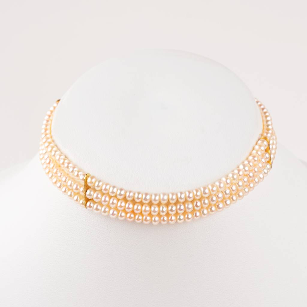Sanren - Triple Freshwater Pearl Choker : NCK-SANREN-PRL-ORG
