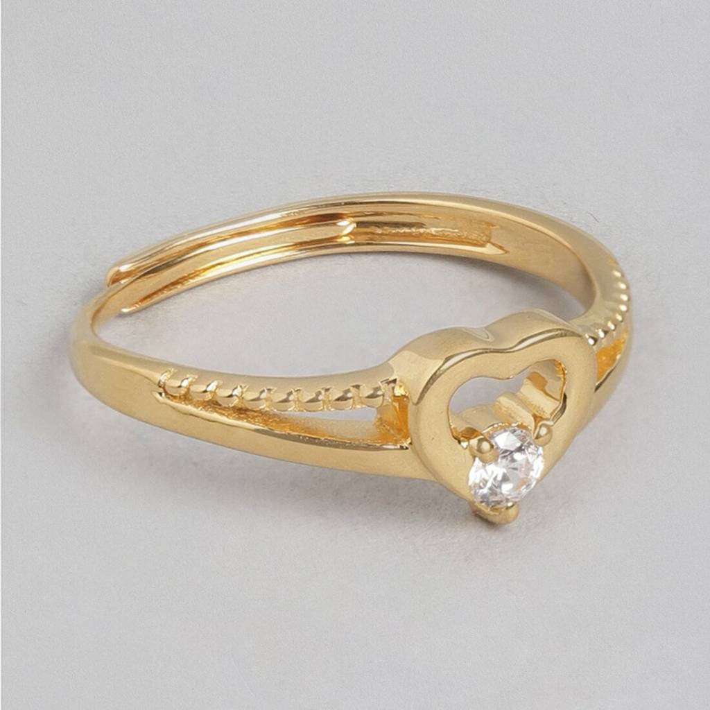 Heartfelt Love Adjustable Gold-Plated 925 Sterling Silver Ring With Cubic Zirconia (Adjustable) : RNG-40154