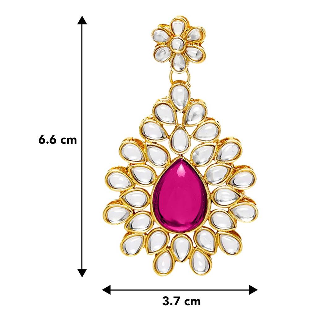 Peora Gold Plated Kundan Studded Drop & Dangle Earrings Ethnic Jewellery For Girls & Women (Rani Pink) : PF24E1745RP