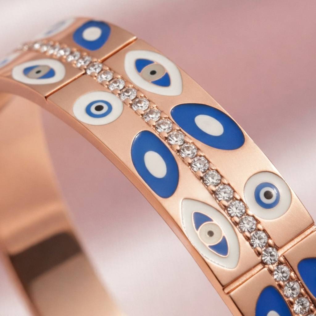 Gold Plated Mystic Eye Inlay Luxe Bangle Anti-Tarnish Bracelet : HSPS60MB1539