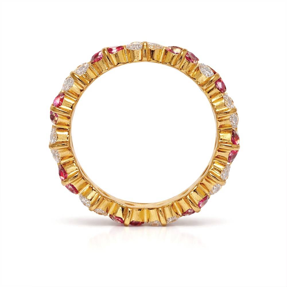 Gold Plated Pink & White Crystal Eternity Ring For Women | Elegant Stone Band Ring : 1006871