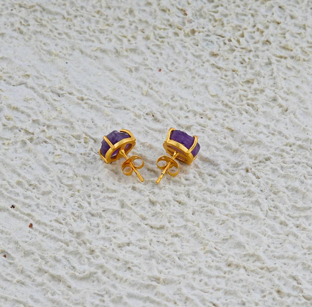 Natural Uncut Amethyst Gemstone Studs : NAGE23