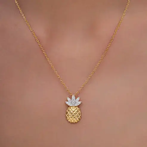 18K Gold Vermeil Pave Leaf Pineapple Necklace For Women | Valentine Gift Jewellery : KNP0078-Gold