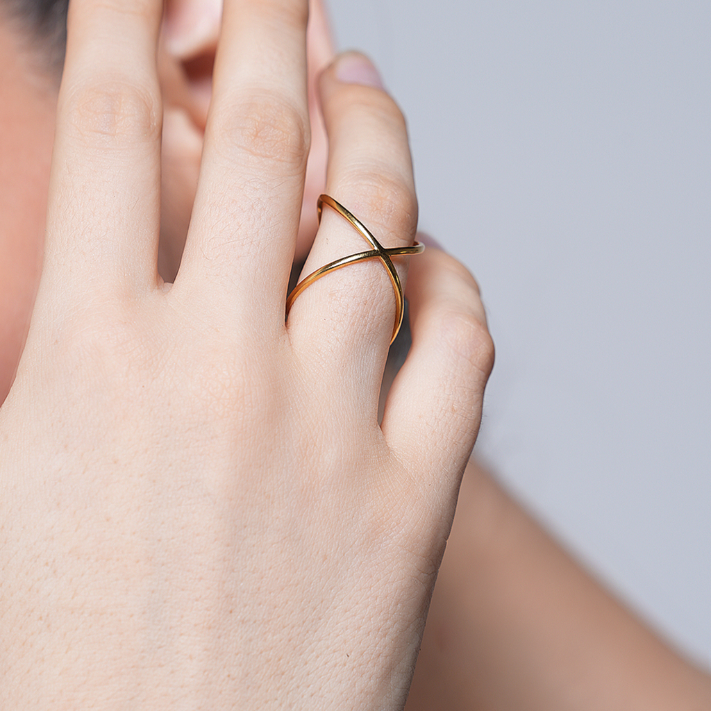 Geometric Irregular Gold Ring : CAO0041JND