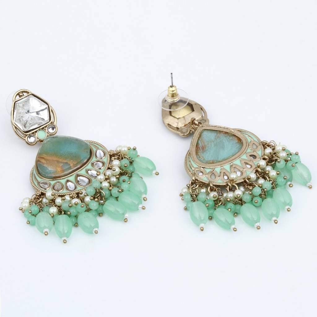 Gold Plated Two Tone Drop Earring : S24FAER405SGR