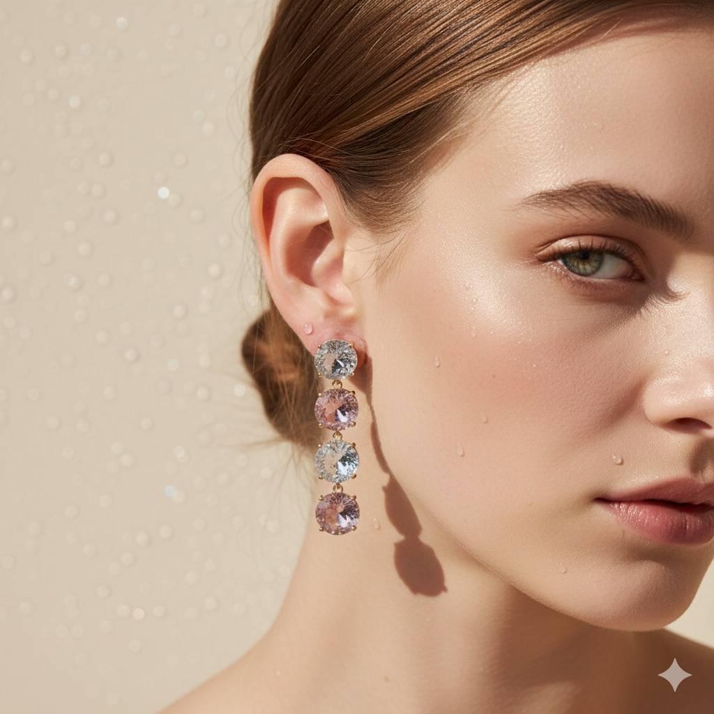 Aqua Blue & Clear Stone Drop Earrings : AN-LJ-PI-0006-DE