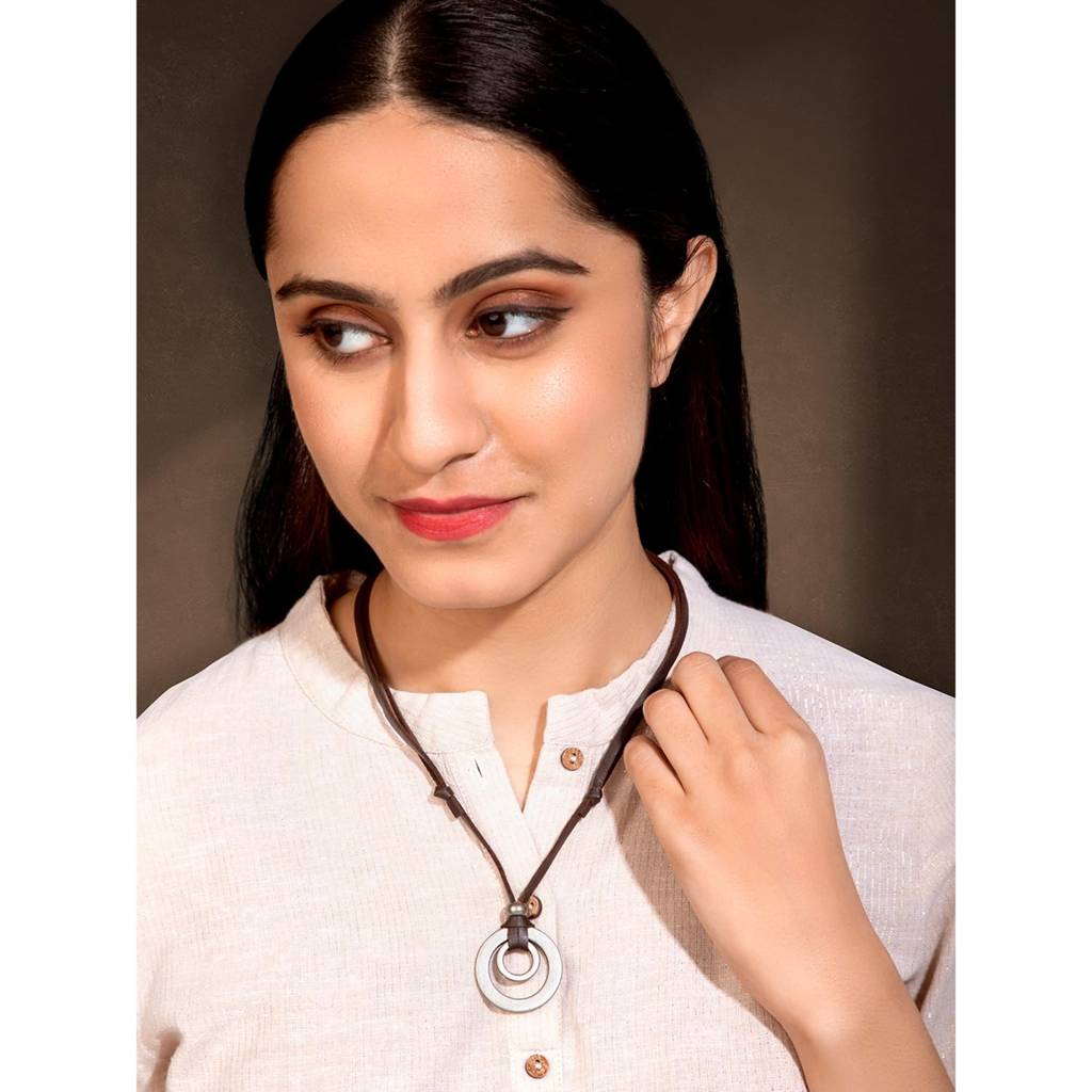 Men’S Women’S Double Ring Pendant Adjustable Leather Cord Necklace Chain, Brown Silver|Rakhi Rakshabandhan Gift For S : PX9P06