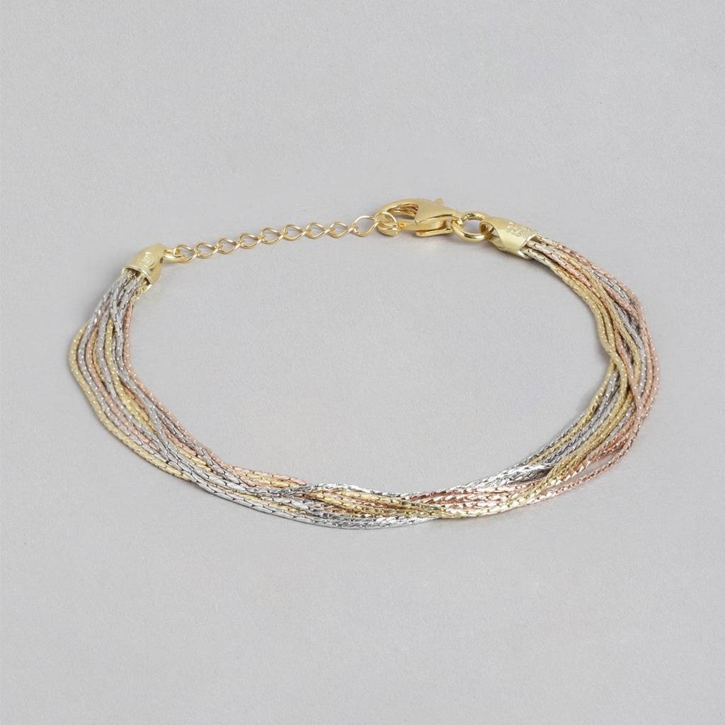 Tricolor Links Triple Tone-Plated 925 Sterling Silver Bracelet : BR-80267-RGRG