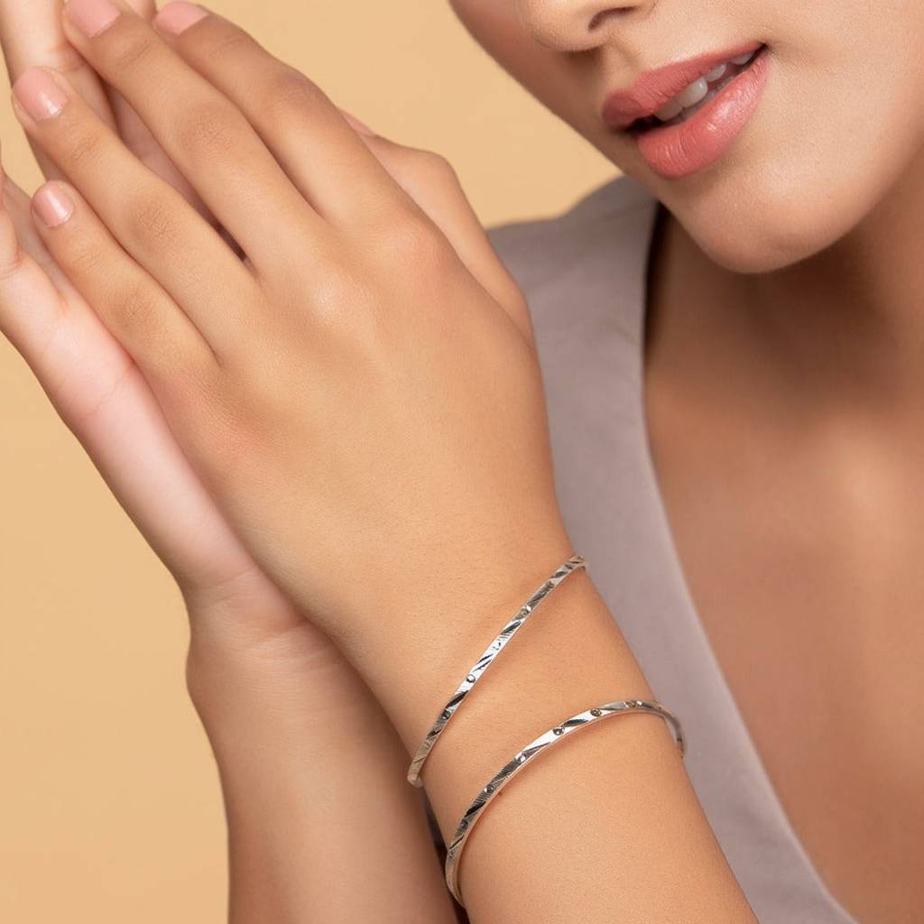 Sleek 925 Sterling Silver Bangles : BA-90003-PAIR-2-6