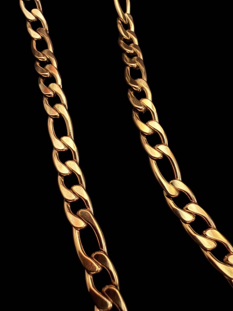 18K Gold Figaro Link Chain For Men – 6Mm Stainless Steel 24 Inch : MATC714GLC