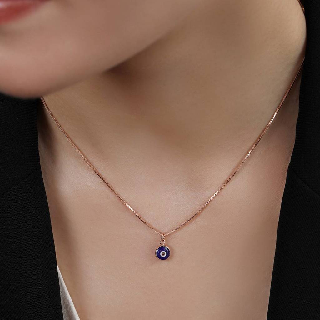 Divine Evil Eye 925 Sterling Silver Rose Gold-Plated Pendant With Chain : PEN-30229-C-RG