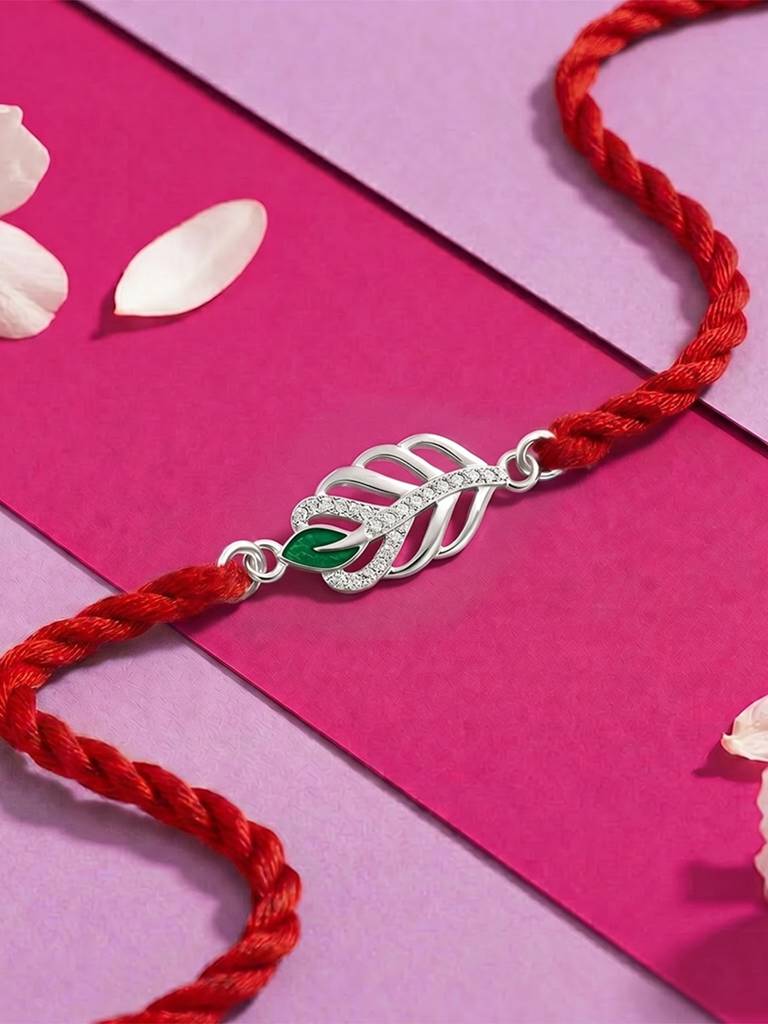 925 Sterling Silver Peacock Thread Rakhi For Brother : RKH-10125-S