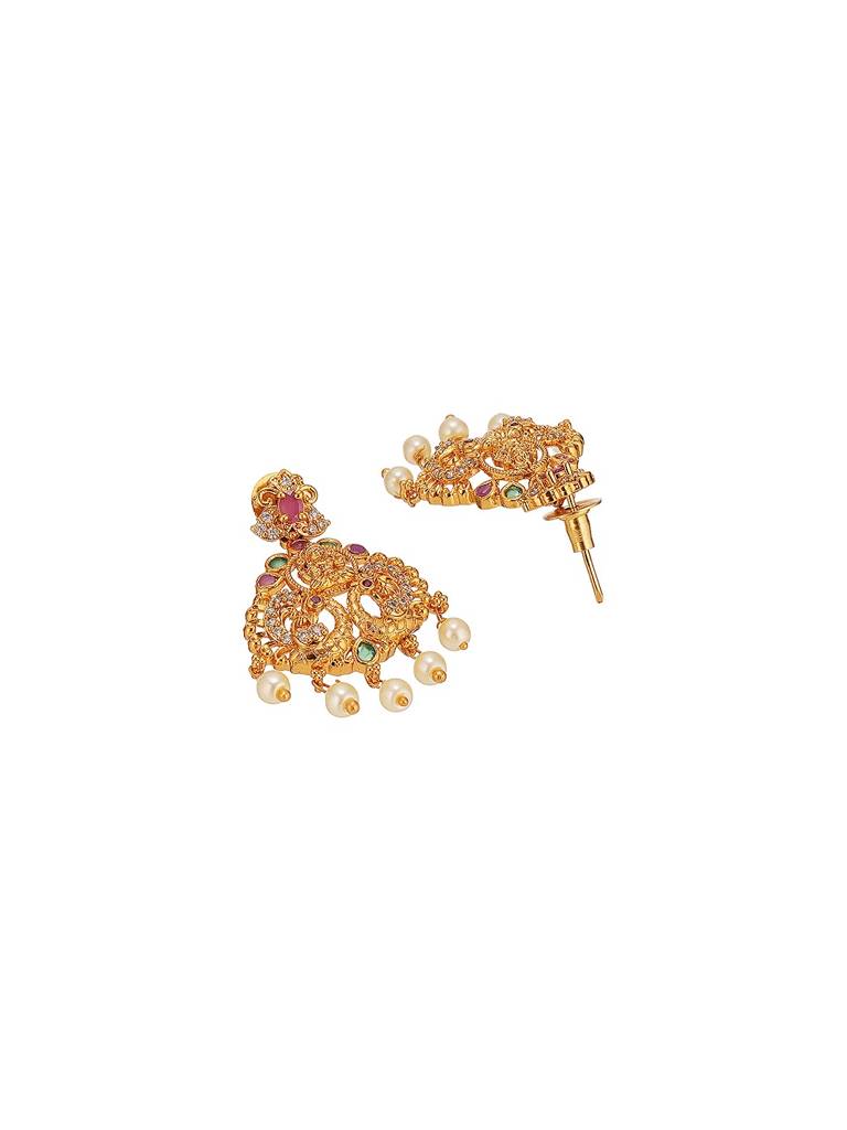 Combo Gold Plated White Ad & Pearl Studded Temple  Lakshmiji Bridal  Jewellery Set : SJNK2972