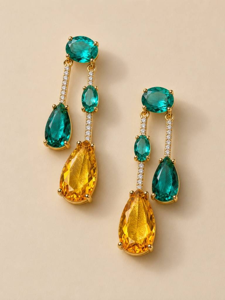 Vendemmia Emerald & Citrine Cascade Necklace & Earring Set, 18K Gold-Plated : SET961ESDS