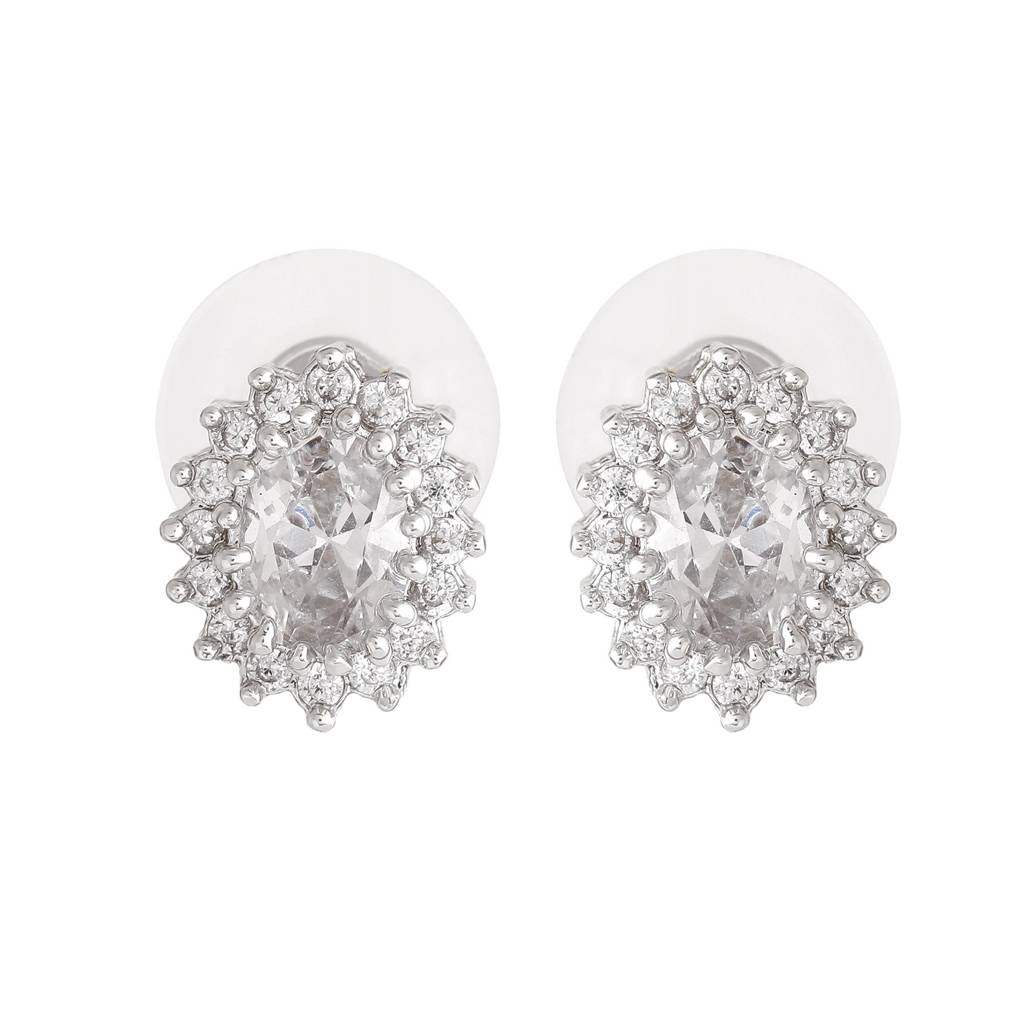 Estele Rhodium Plated Cz Twinkling Stud Earrings For Women