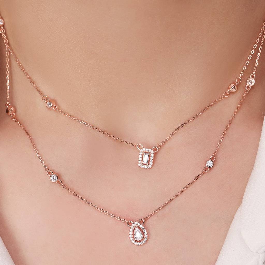 Rose Toned Graceful Layered 925 Silver Necklace : NL-30026