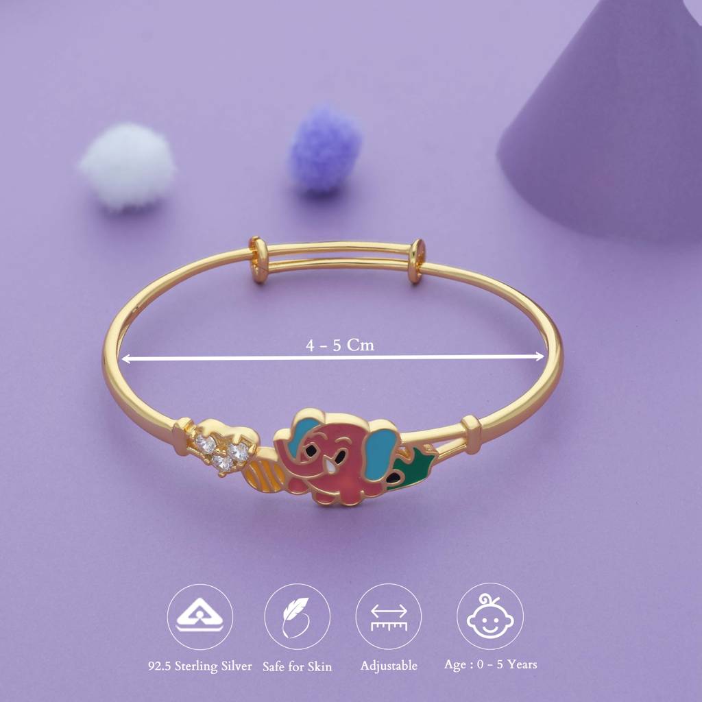 Iyal Adorable Elephant 18K Rose Gold Polish Silver Kid Bangle (0 - 5Yr) : KB-CC-RG-U-180-P
