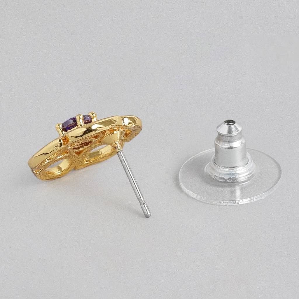 Estele Gold Plated American Diamond Blue Mariposa Lily Stud Earrings For Women : AD-059703ER