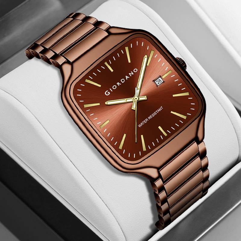 Giordano Analog Watch For Men Â Square Dial, Stainless Steel Strap, Date Display, Water Resistant Classic Dres : GZ-50163-55