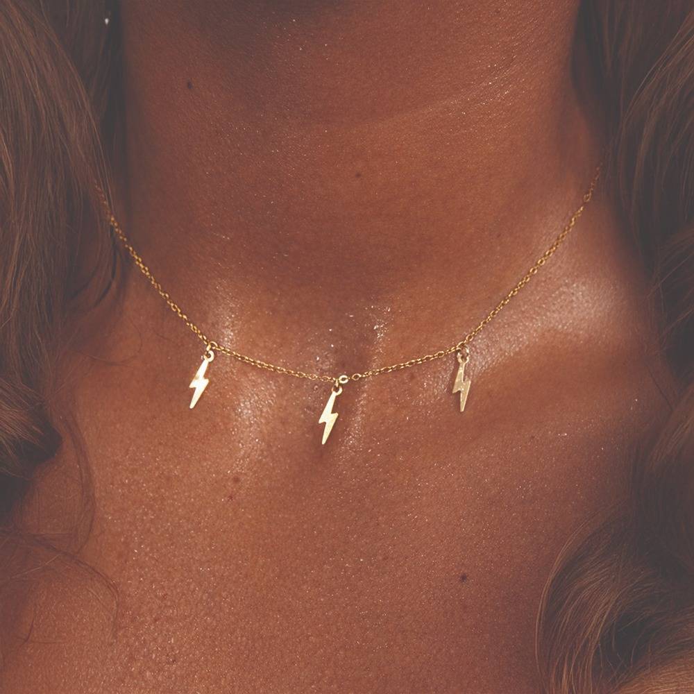 Women Gold-Toned Lightning Charm Necklace - Skin Safe, Modern Everyday Office Jewellery : 100767