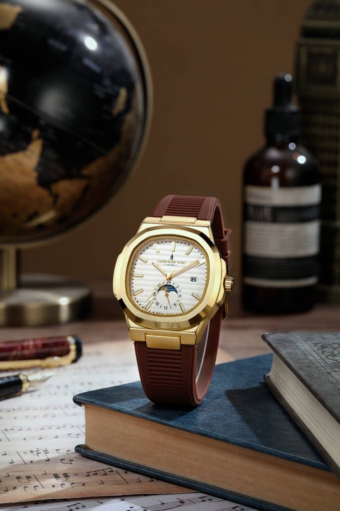 Greenwich Collection Analog Quartz Watch For Men With Textured Cushion-Shaped Dial, Date Display, 24-Hour Day-Ni : LFM10018-05