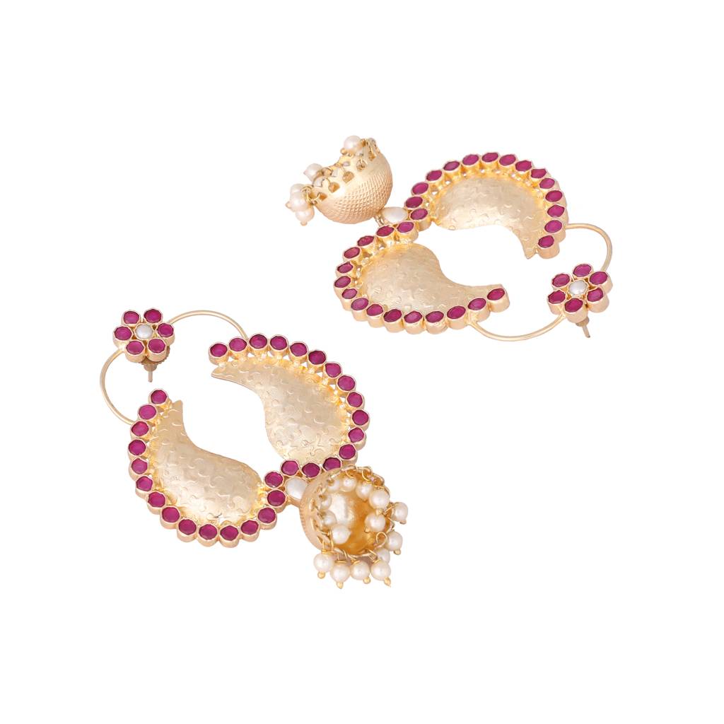 22K Gold Plated Pink Paisley Bloom Earrings : YI24A0375E