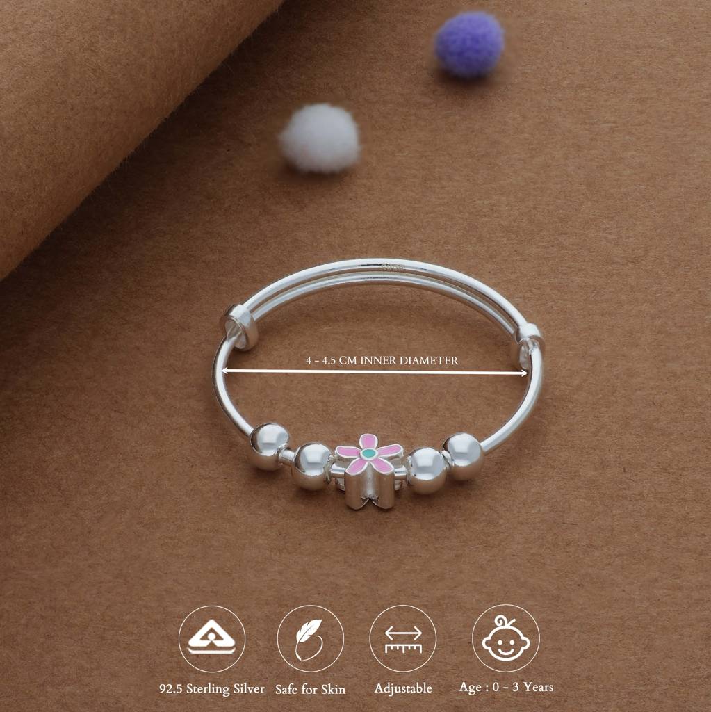 Iyal Marigold Kid Silver Bangles (0–3 Yrs) | 999 Hallmark | Adjustable Daily Wear Baby Kada : KB-CC-RH-A-156-P
