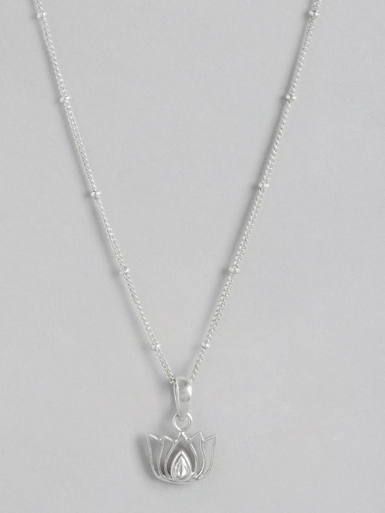 92.5 Silver White Kundan Sacred Lotus Necklace : U100SG005MY015