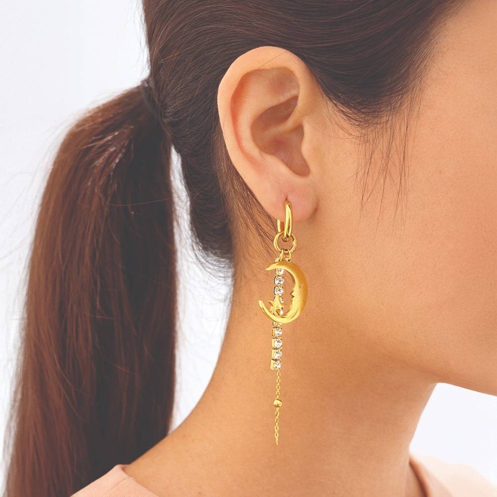 Celestial Charm Hoop Drop Earrings- 18K Gold Plated Lightweight : 100851