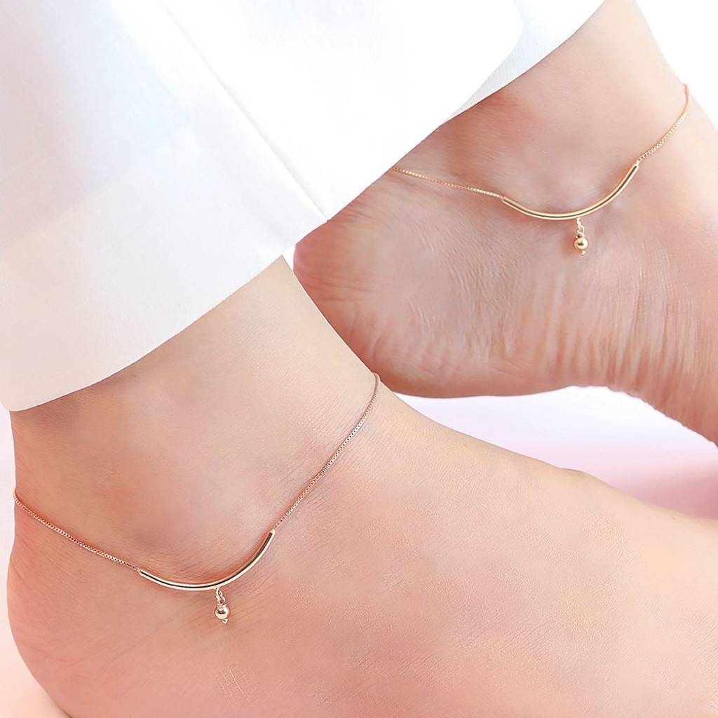 Rose Gold Plated 925 Sterling Silver Drop Chained Anklet : ANK-60244-PAIR