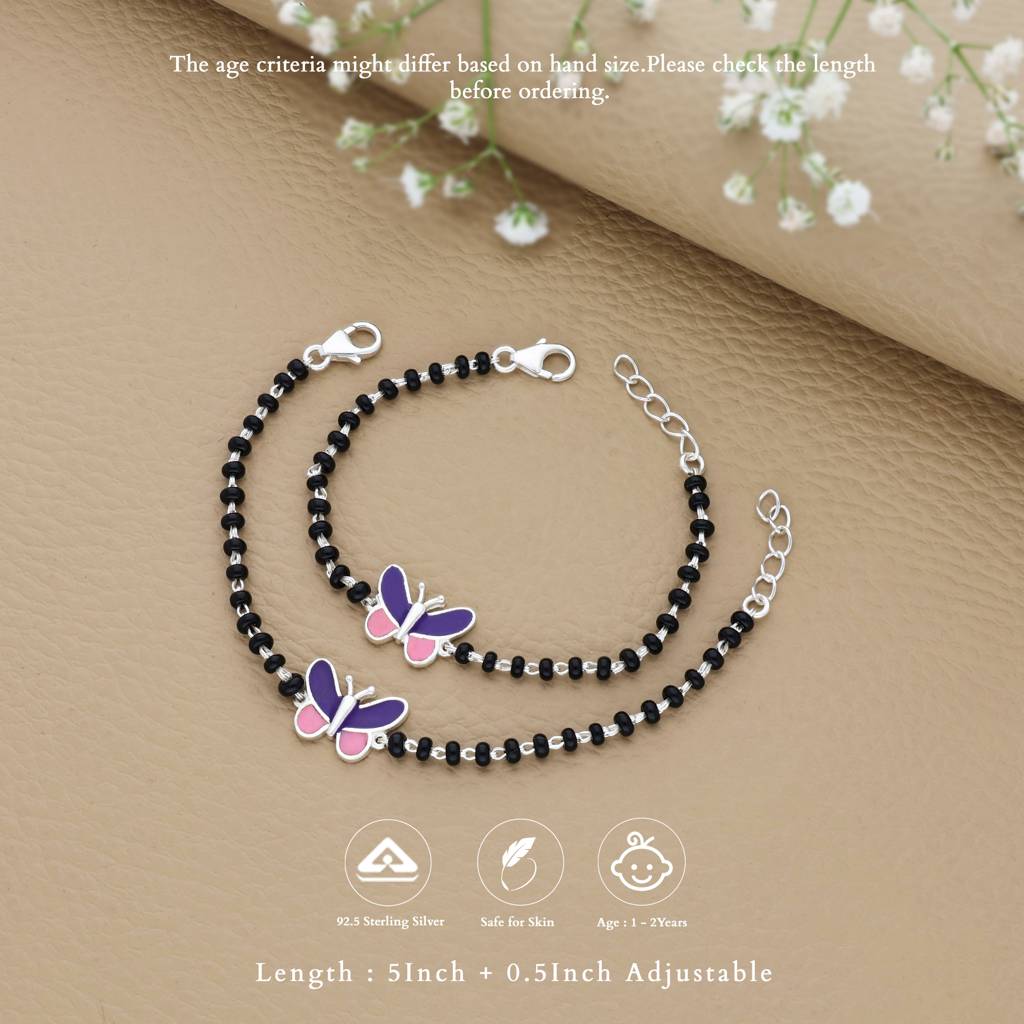 Blissful Butterfly Silver Nazariya For Baby Hand(1 - 2Yrs) : KN-3