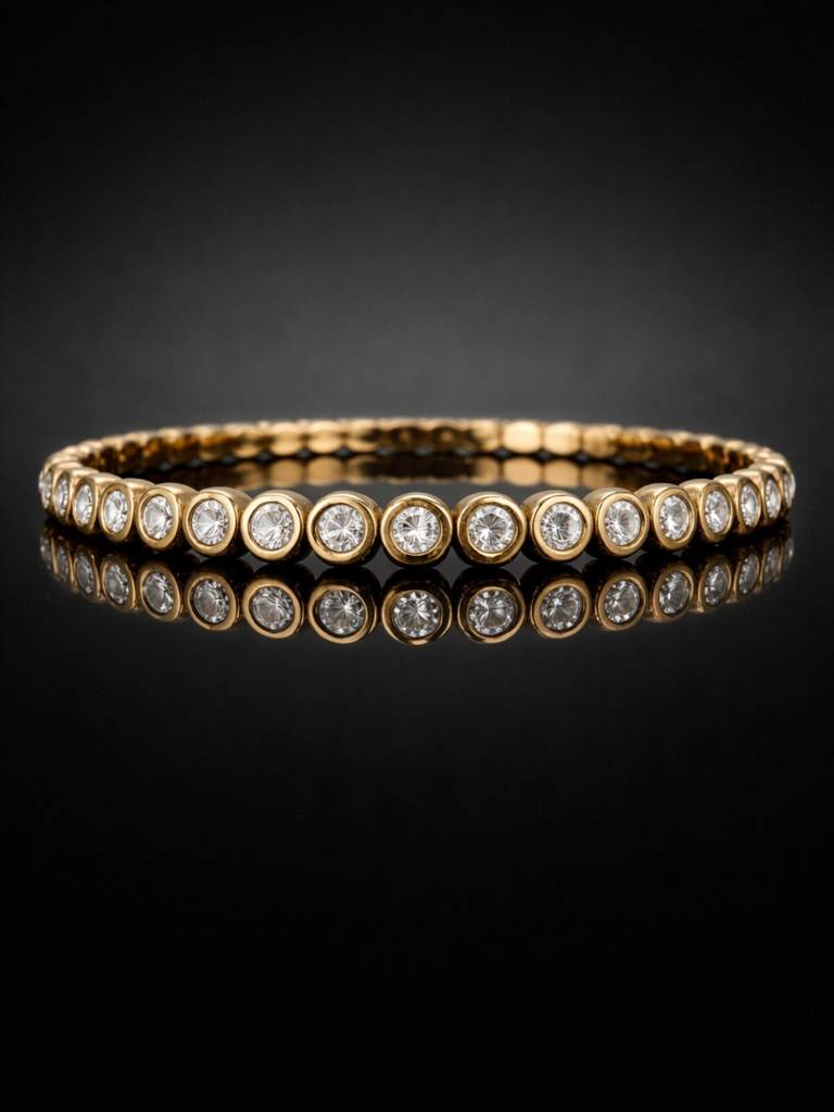 18K Gold Plated Cz Circular Stone Bracelet | Anti-Tarnish Everyday Wear : ATB804CSSB