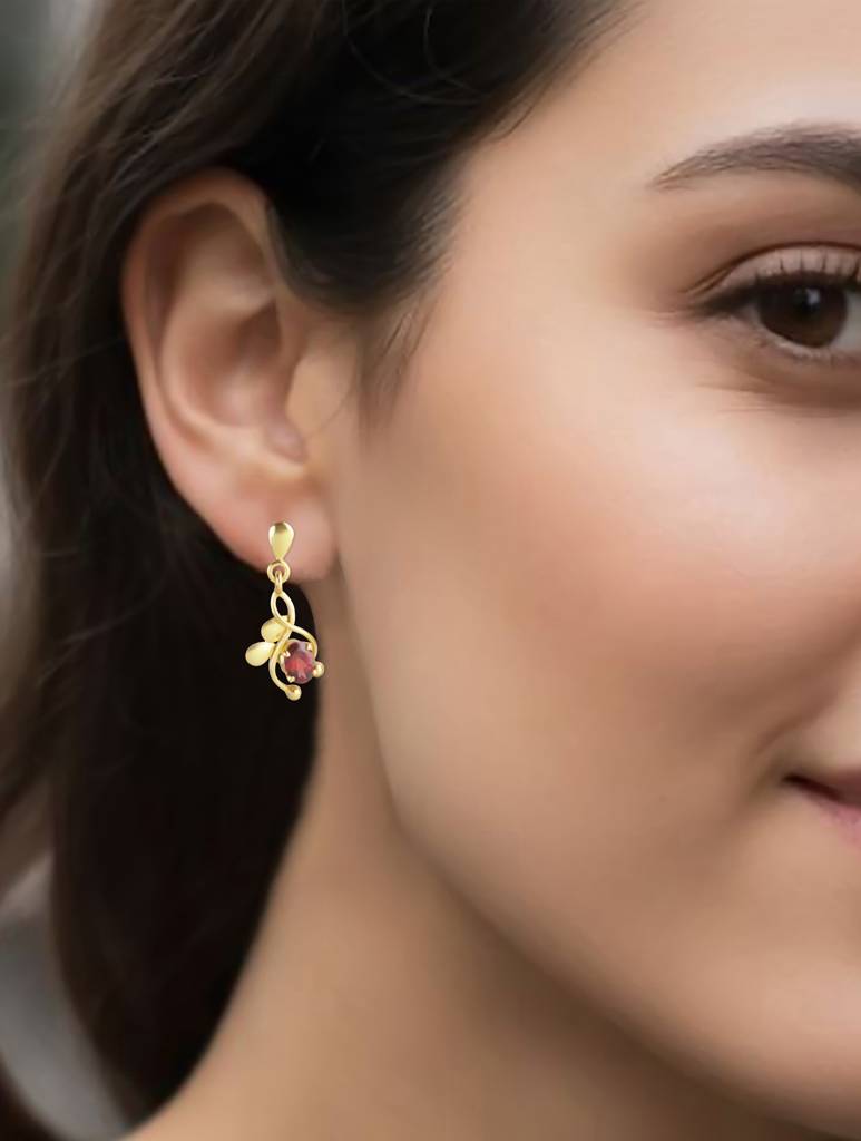 925 Sterling Silver Gold Plated Garnet Earrings For Women | Gemstone Earrings | Handmade Jewelry | Elegant Daily We : FU-1156G